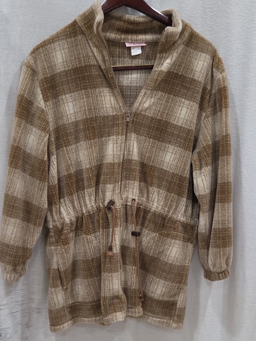 Jacklyn Smith Womens Beige Plaid Jacket Size M Full Zip Drawstring